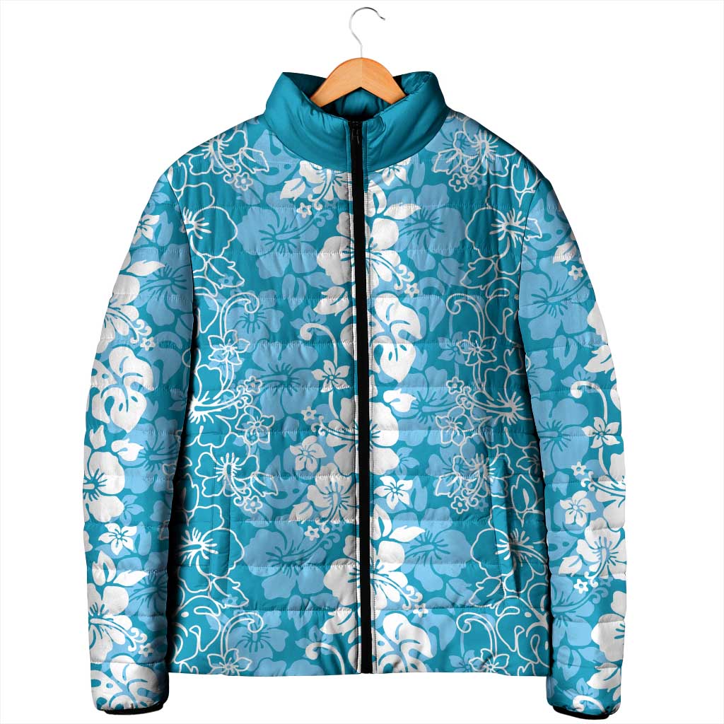 Hawaiian Lei Day Padded Jacket Blue Hibiscus Flowers Lei Art LT9 - Polynesian Pride