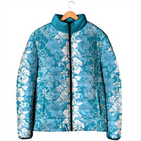 Hawaiian Lei Day Padded Jacket Blue Hibiscus Flowers Lei Art LT9 - Polynesian Pride