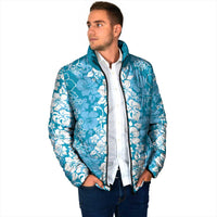 Hawaiian Lei Day Padded Jacket Blue Hibiscus Flowers Lei Art LT9 - Polynesian Pride