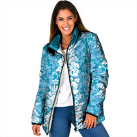 Hawaiian Lei Day Padded Jacket Blue Hibiscus Flowers Lei Art LT9 Women Blue - Polynesian Pride