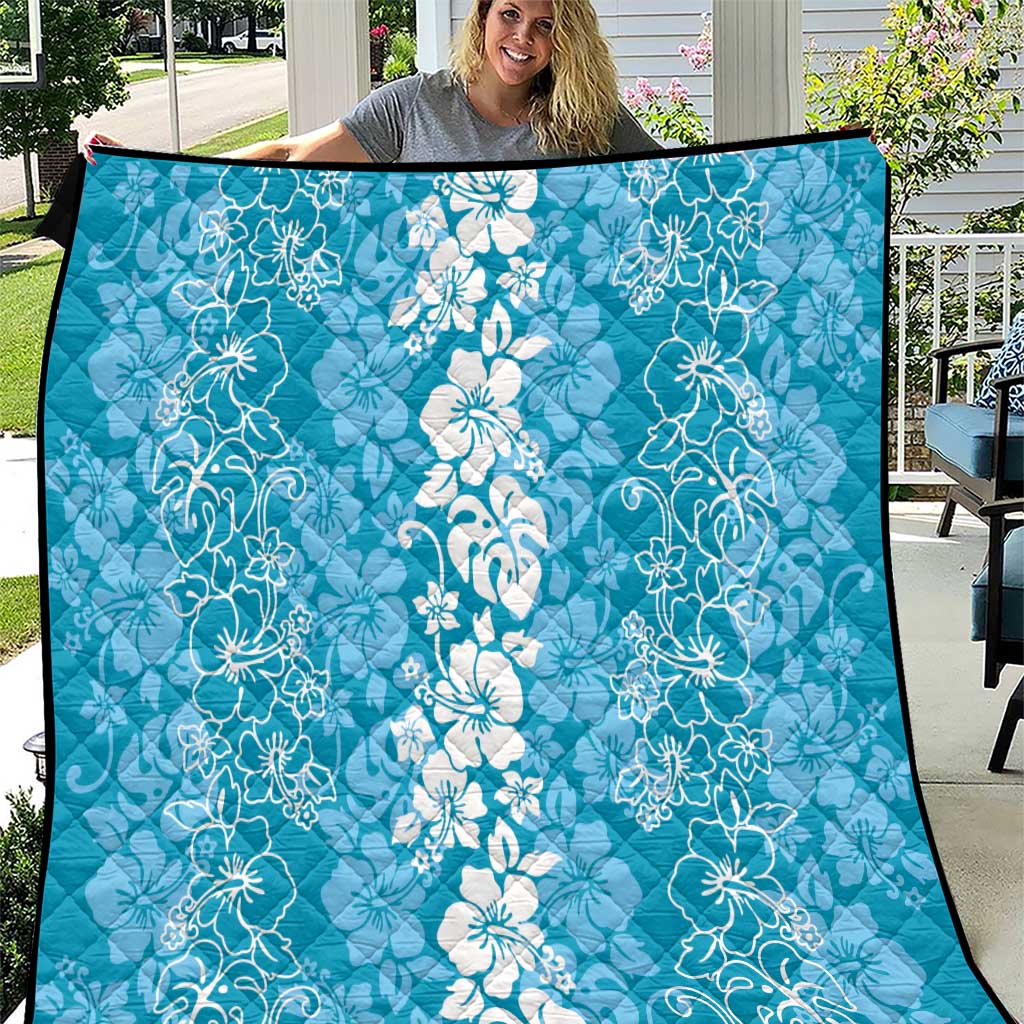 Hawaiian Lei Day Quilt Blue Hibiscus Flowers Lei Art LT9 Blue - Polynesian Pride