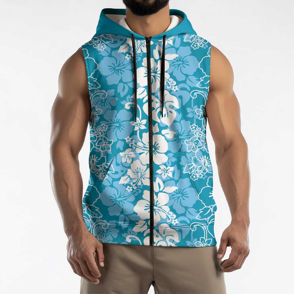 Hawaiian Lei Day Sleeveless Zip Hoodie Blue Hibiscus Flowers Lei Art LT9 - Polynesian Pride