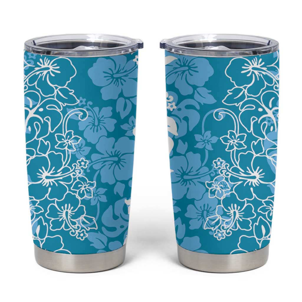 Hawaiian Lei Day Tumbler Cup Blue Hibiscus Flowers Lei Art LT9 Blue - Polynesian Pride