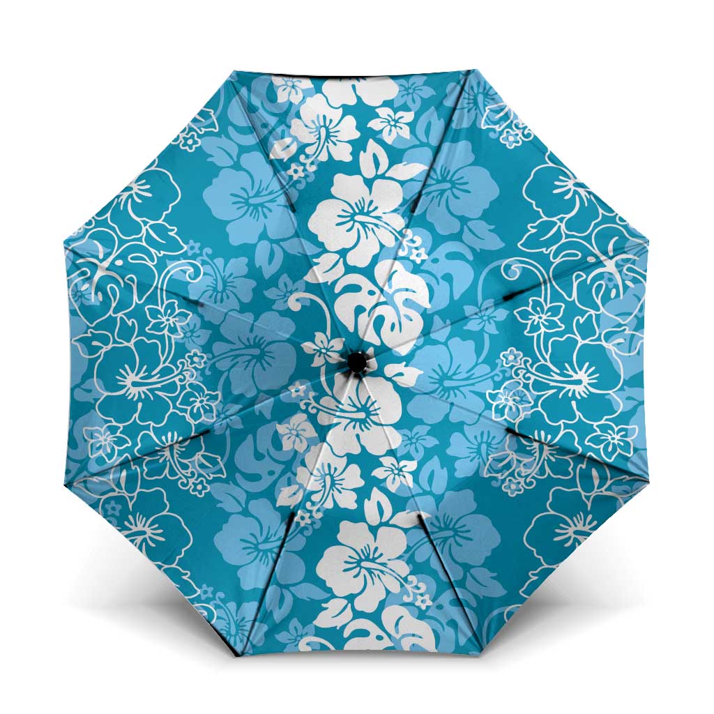 Hawaiian Lei Day Umbrella Blue Hibiscus Flowers Lei Art LT9 One Size Folded 11.42 inch Opened Diameter 37.4 inch Blue - Polynesian Pride