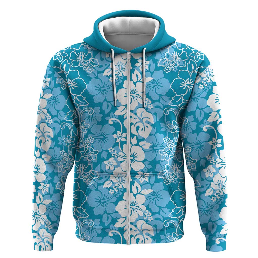 Hawaiian Lei Day Zip Hoodie Blue Hibiscus Flowers Lei Art LT9 Zip Hoodie Blue - Polynesian Pride
