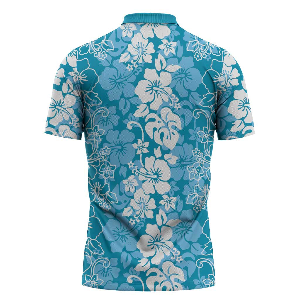 Hawaiian Lei Day Zipper Polo Shirt Blue Hibiscus Flowers Lei Art LT9 - Polynesian Pride