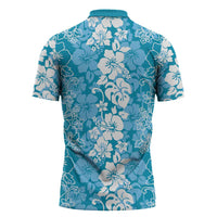 Hawaiian Lei Day Zipper Polo Shirt Blue Hibiscus Flowers Lei Art LT9 - Polynesian Pride