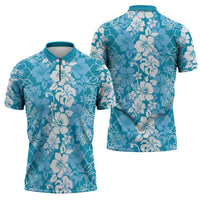 Hawaiian Lei Day Zipper Polo Shirt Blue Hibiscus Flowers Lei Art LT9 - Polynesian Pride