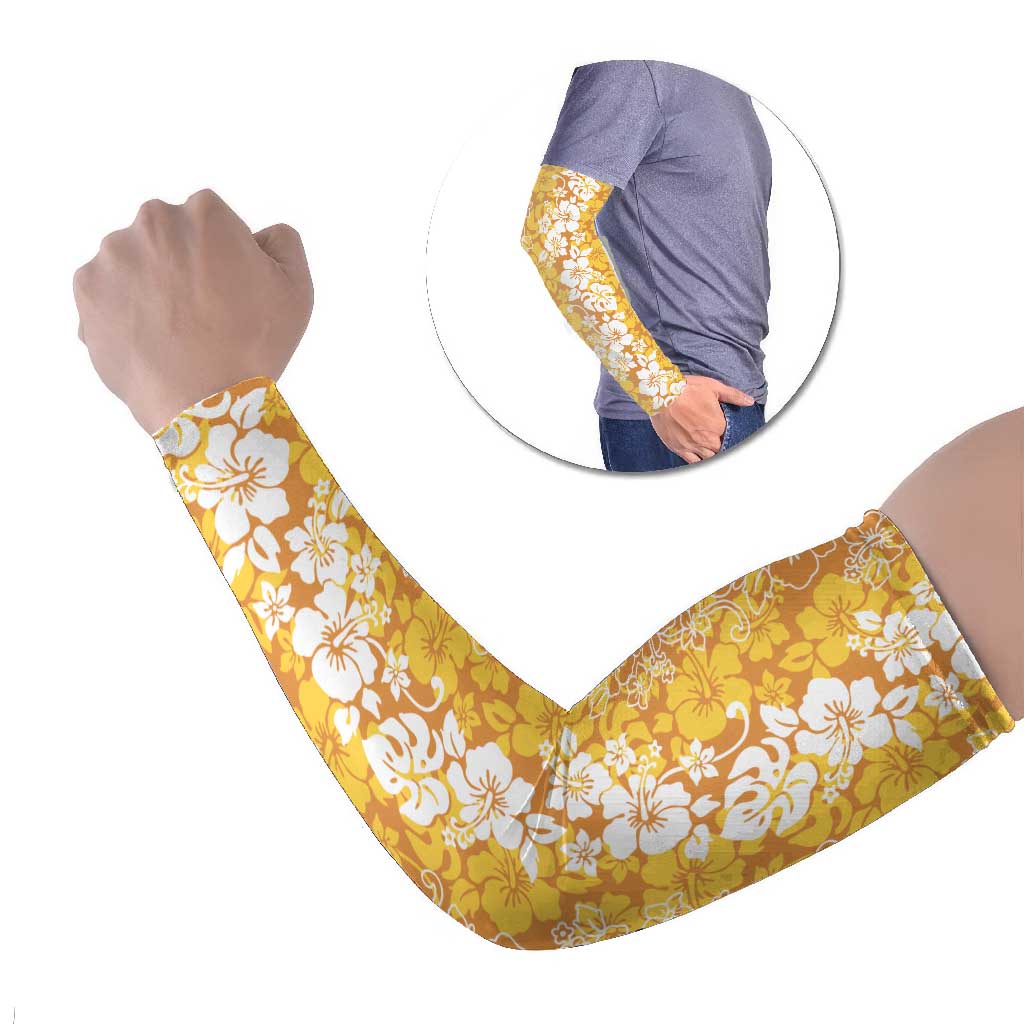 Hawaiian Lei Day Arm Sleeves Gold Hibiscus Flowers Lei Art LT9 Set of 2 Gold - Polynesian Pride