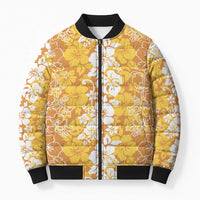Hawaiian Lei Day Bomber Puffer Jacket Gold Hibiscus Flowers Lei Art LT9 Unisex Gold - Polynesian Pride