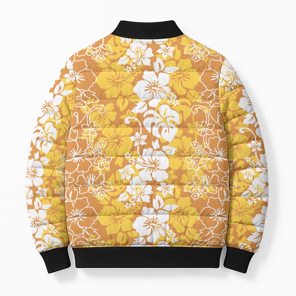 Hawaiian Lei Day Bomber Puffer Jacket Gold Hibiscus Flowers Lei Art LT9 - Polynesian Pride