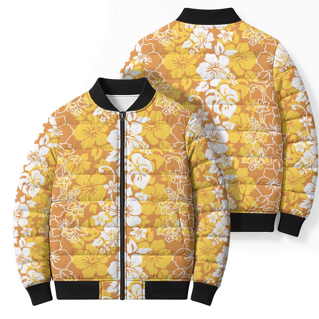 Hawaiian Lei Day Bomber Puffer Jacket Gold Hibiscus Flowers Lei Art LT9 - Polynesian Pride