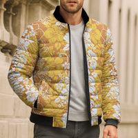 Hawaiian Lei Day Bomber Puffer Jacket Gold Hibiscus Flowers Lei Art LT9 - Polynesian Pride