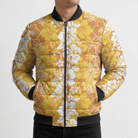 Hawaiian Lei Day Bomber Puffer Jacket Gold Hibiscus Flowers Lei Art LT9 - Polynesian Pride