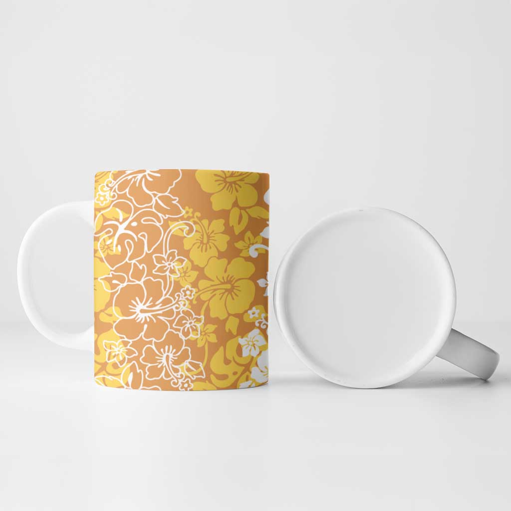 Hawaiian Lei Day Ceramic Mug Gold Hibiscus Flowers Lei Art LT9 - Polynesian Pride