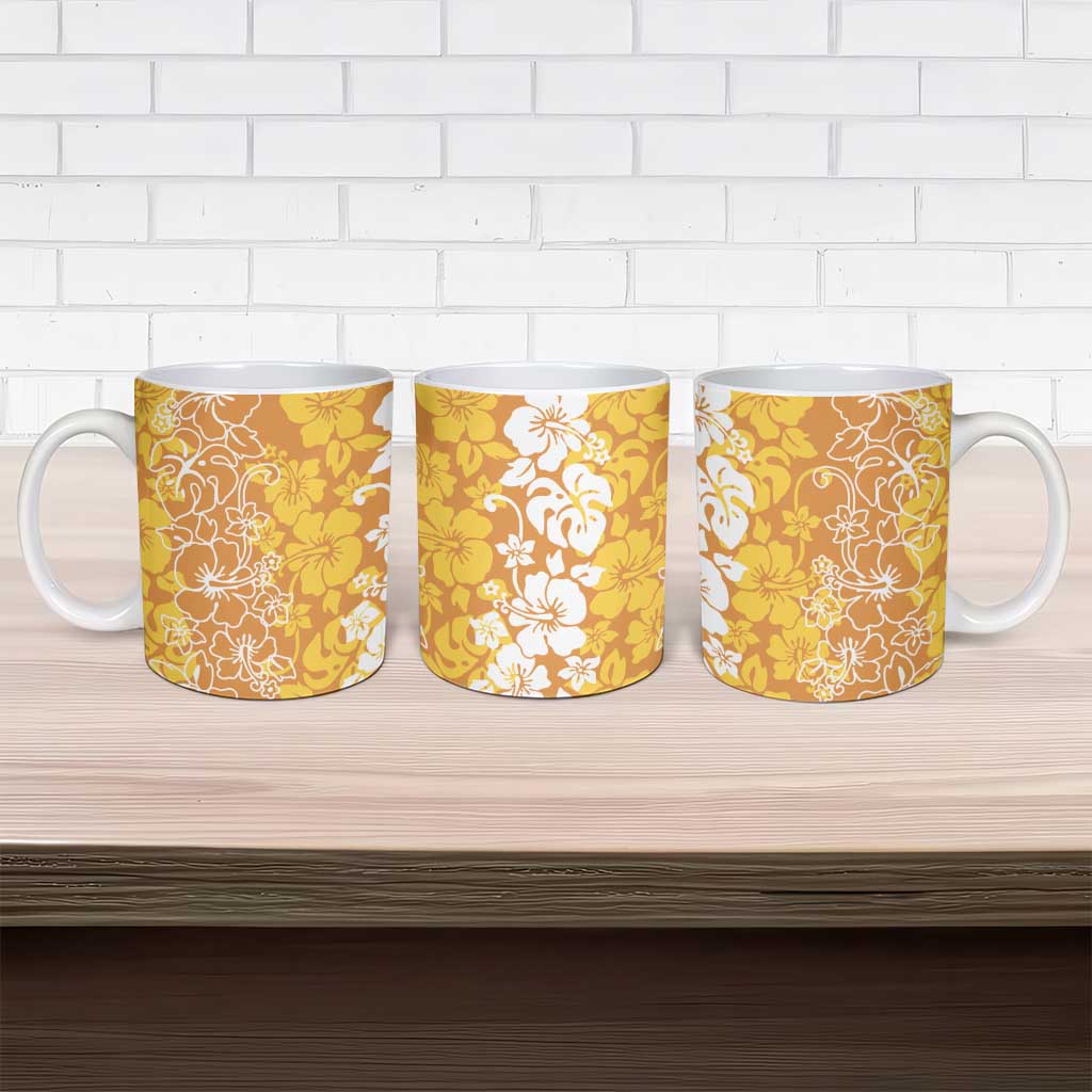 Hawaiian Lei Day Ceramic Mug Gold Hibiscus Flowers Lei Art LT9 - Polynesian Pride