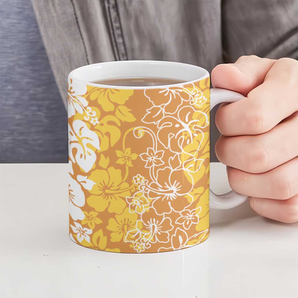 Hawaiian Lei Day Ceramic Mug Gold Hibiscus Flowers Lei Art LT9 - Polynesian Pride