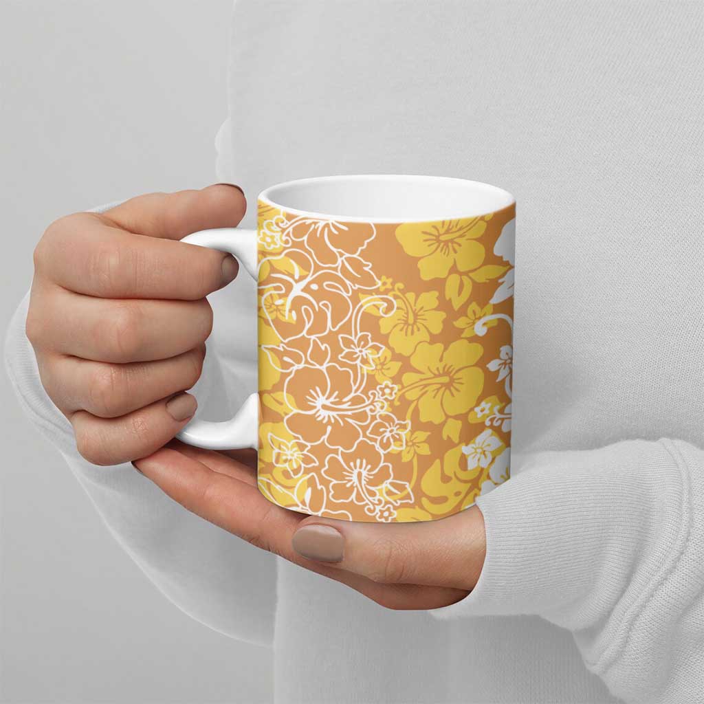 Hawaiian Lei Day Ceramic Mug Gold Hibiscus Flowers Lei Art LT9 - Polynesian Pride
