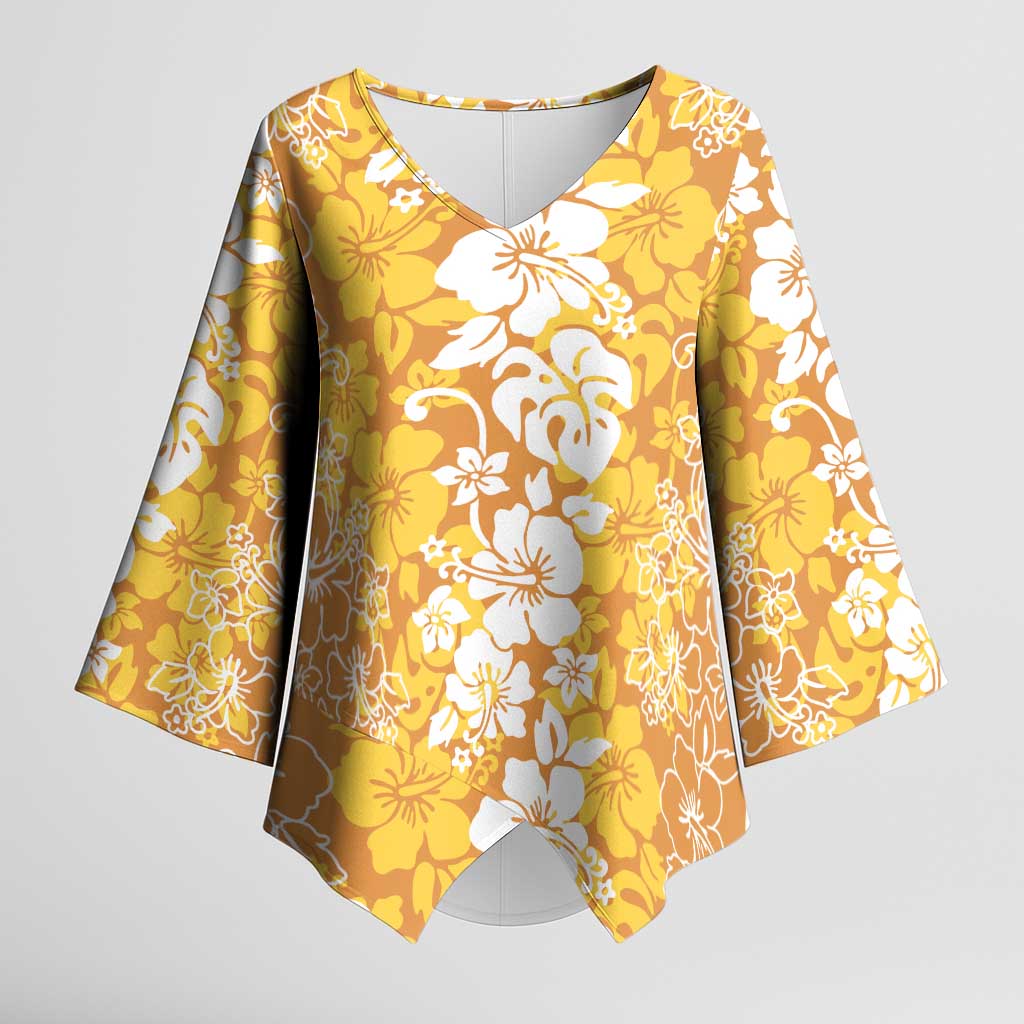 Hawaiian Lei Day Kimono Sleeve Blouse Gold Hibiscus Flowers Lei Art LT9 Female Gold - Polynesian Pride