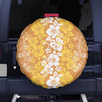 Hawaiian Lei Day Spare Tire Cover Gold Hibiscus Flowers Lei Art LT9 No hole Gold - Polynesian Pride