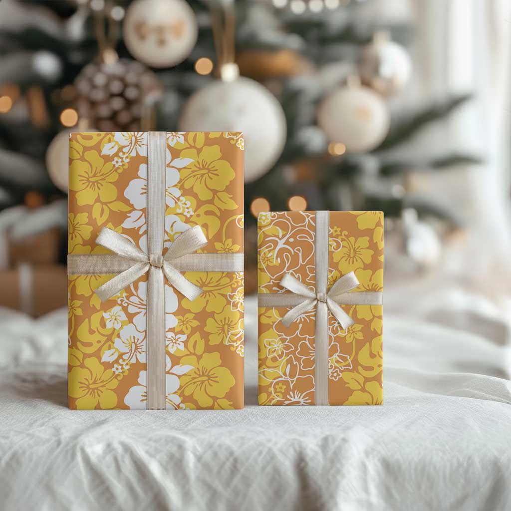 Hawaiian Lei Day Wrapping Paper Gold Hibiscus Flowers Lei Art LT9 - Polynesian Pride