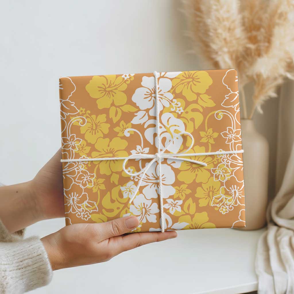 Hawaiian Lei Day Wrapping Paper Gold Hibiscus Flowers Lei Art LT9 - Polynesian Pride