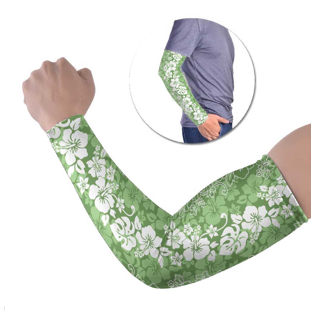 Hawaiian Lei Day Arm Sleeves Green Hibiscus Flowers Lei Art LT9 Set of 2 Green - Polynesian Pride