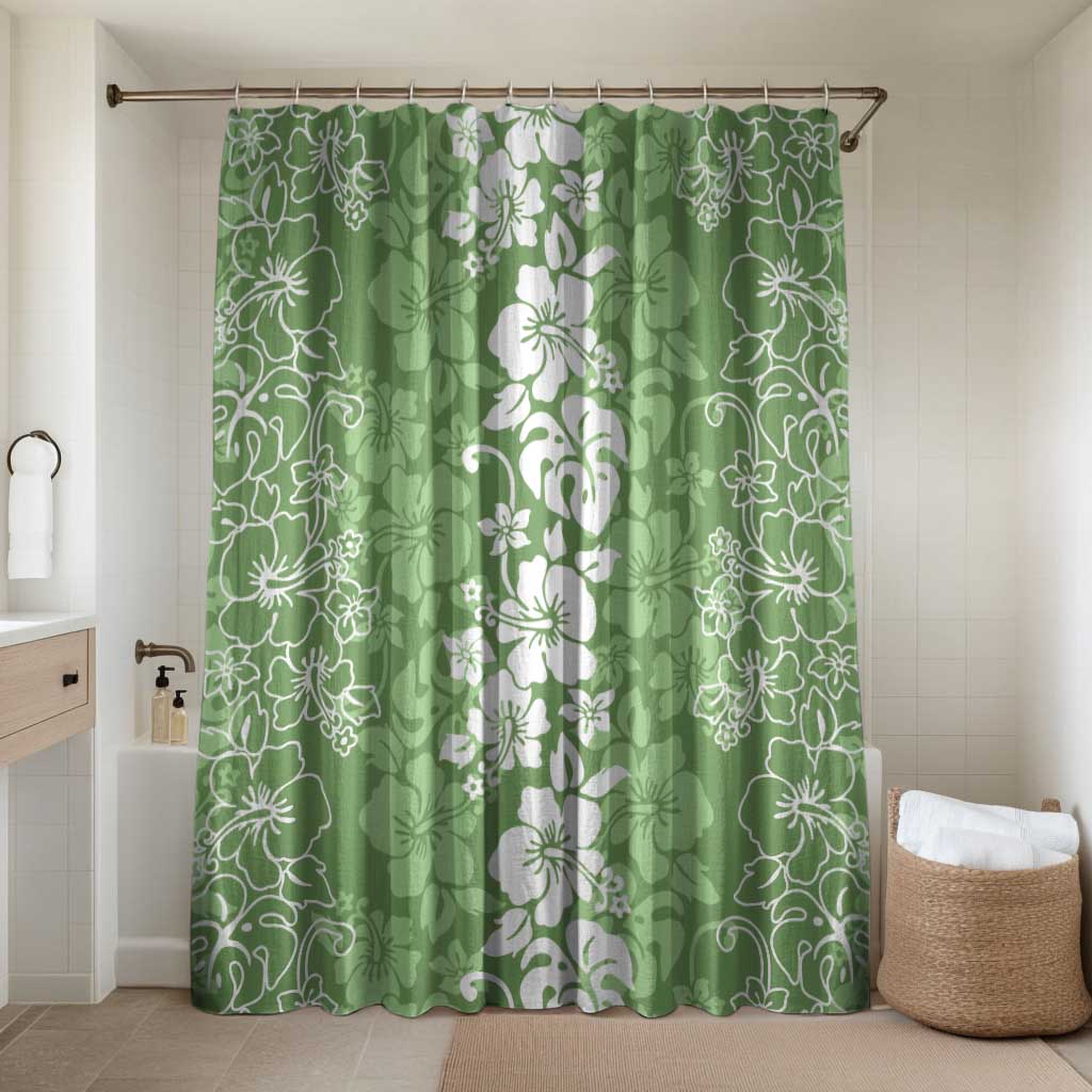 Hawaiian Lei Day Bathroom Set Green Hibiscus Flowers Lei Art LT9 Shower Curtain Only Green - Polynesian Pride
