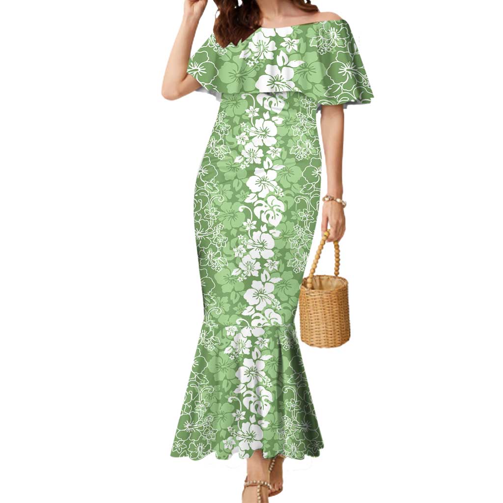 Hawaiian Lei Day Mermaid Dress Green Hibiscus Flowers Lei Art LT9 Women Green - Polynesian Pride