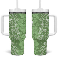 Hawaiian Lei Day Tumbler With Handle Green Hibiscus Flowers Lei Art LT9 One Size: 40 oz Green - Polynesian Pride