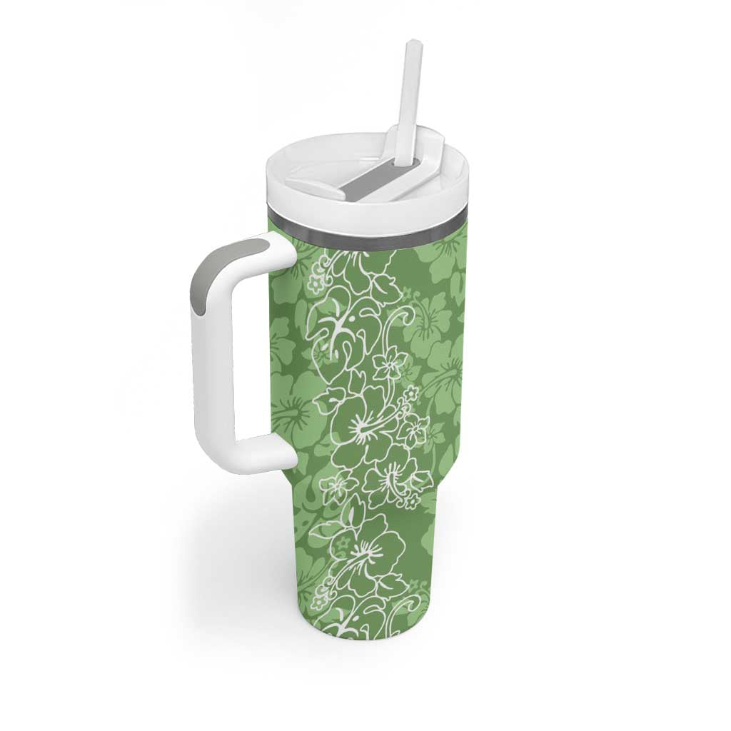 Hawaiian Lei Day Tumbler With Handle Green Hibiscus Flowers Lei Art LT9 - Polynesian Pride