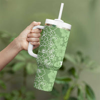 Hawaiian Lei Day Tumbler With Handle Green Hibiscus Flowers Lei Art LT9 - Polynesian Pride