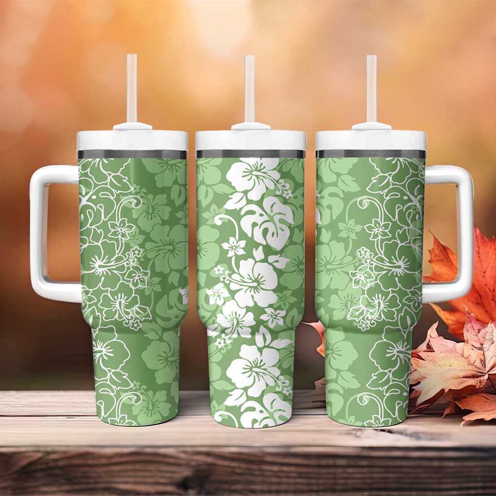 Hawaiian Lei Day Tumbler With Handle Green Hibiscus Flowers Lei Art LT9 - Polynesian Pride