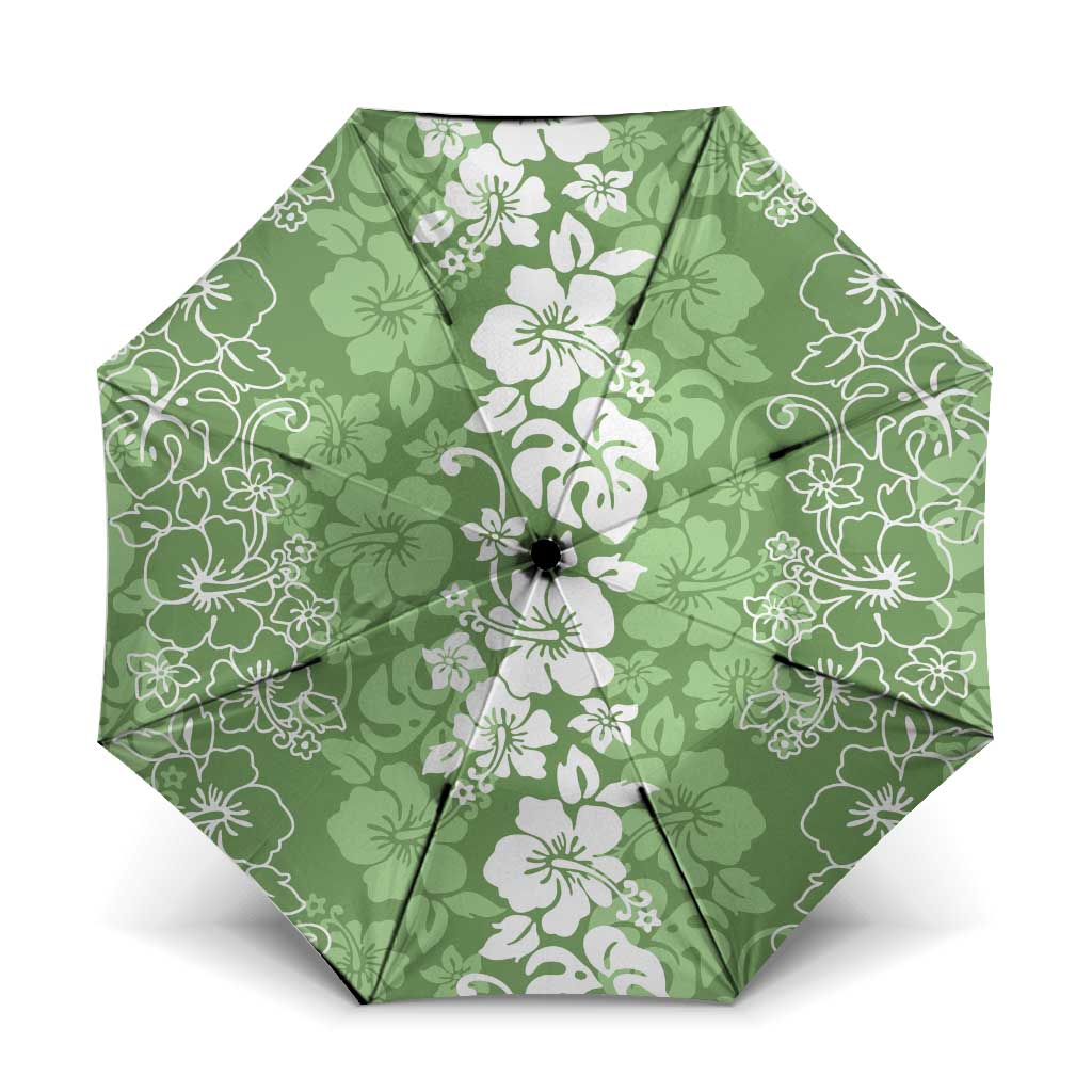 Hawaiian Lei Day Umbrella Green Hibiscus Flowers Lei Art LT9 One Size Folded 11.42 inch Opened Diameter 37.4 inch Green - Polynesian Pride