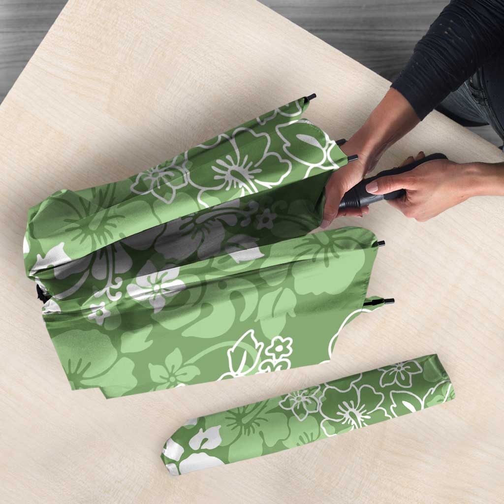 Hawaiian Lei Day Umbrella Green Hibiscus Flowers Lei Art LT9 - Polynesian Pride