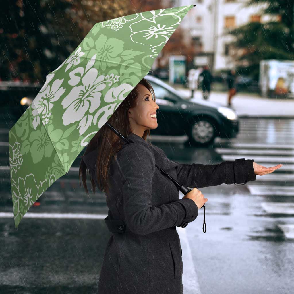 Hawaiian Lei Day Umbrella Green Hibiscus Flowers Lei Art LT9 - Polynesian Pride