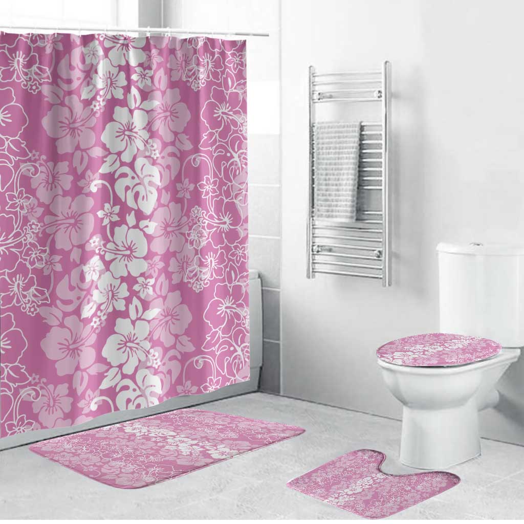 Hawaiian Lei Day Bathroom Set Pink Hibiscus Flowers Lei Art LT9 Bathroom Set (4 pcs) Pink - Polynesian Pride