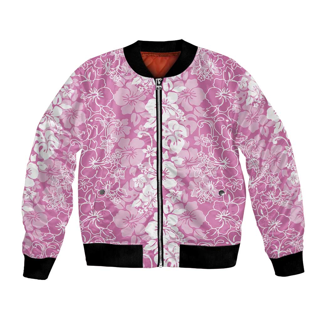 Hawaiian Lei Day Bomber Jacket Pink Hibiscus Flowers Lei Art LT9 Unisex Pink - Polynesian Pride