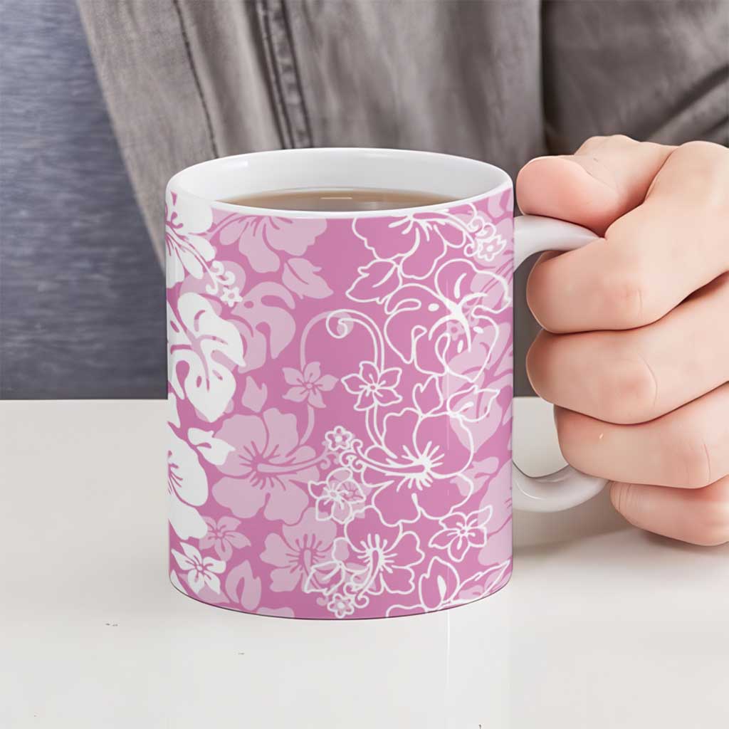 Hawaiian Lei Day Ceramic Mug Pink Hibiscus Flowers Lei Art LT9 - Polynesian Pride