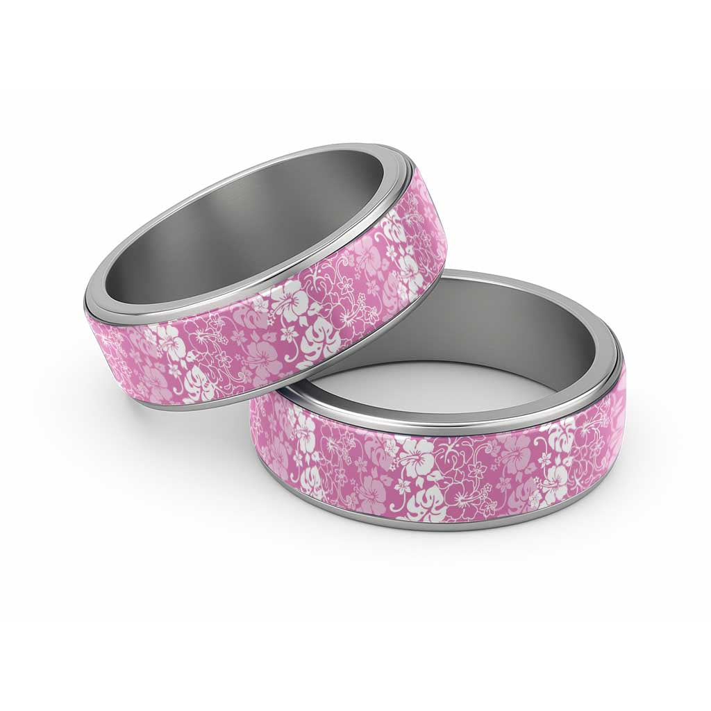 Hawaiian Lei Day Classic Ring Pink Hibiscus Flowers Lei Art LT9 Sliver Pink - Polynesian Pride