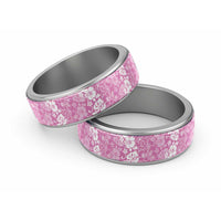 Hawaiian Lei Day Classic Ring Pink Hibiscus Flowers Lei Art LT9 Sliver Pink - Polynesian Pride