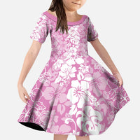 Hawaiian Lei Day Kid Short Sleeve Dress Pink Hibiscus Flowers Lei Art LT9 KID Pink - Polynesian Pride