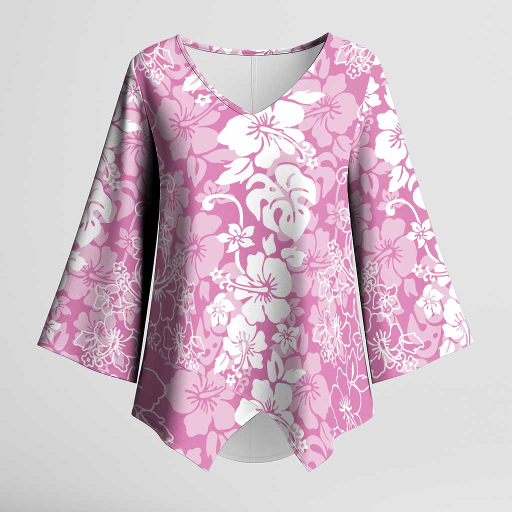 Hawaiian Lei Day Kimono Sleeve Blouse Pink Hibiscus Flowers Lei Art LT9 Female Pink - Polynesian Pride