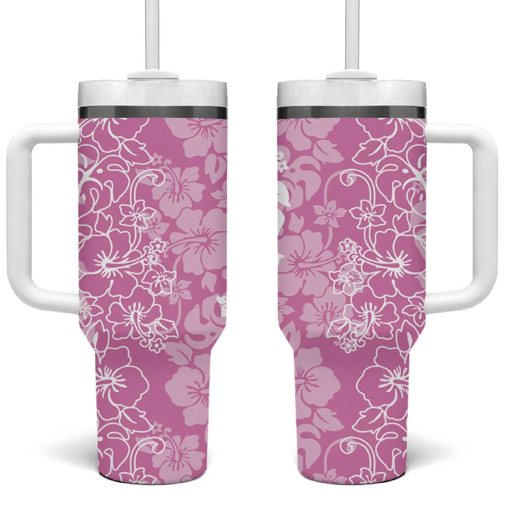 Hawaiian Lei Day Tumbler With Handle Pink Hibiscus Flowers Lei Art LT9 One Size: 40 oz Pink - Polynesian Pride