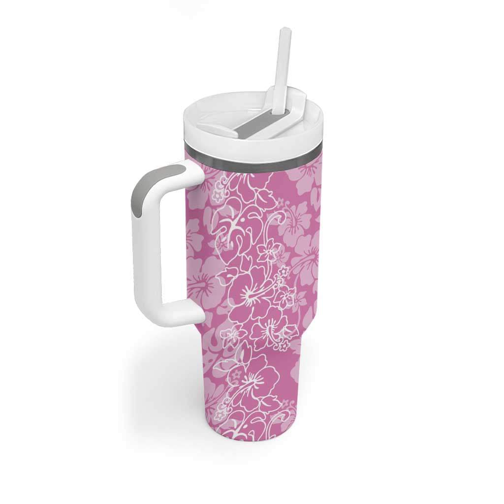 Hawaiian Lei Day Tumbler With Handle Pink Hibiscus Flowers Lei Art LT9 - Polynesian Pride