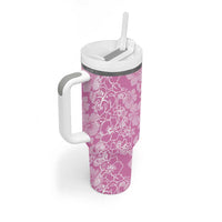 Hawaiian Lei Day Tumbler With Handle Pink Hibiscus Flowers Lei Art LT9 - Polynesian Pride