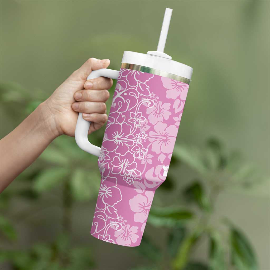 Hawaiian Lei Day Tumbler With Handle Pink Hibiscus Flowers Lei Art LT9 - Polynesian Pride