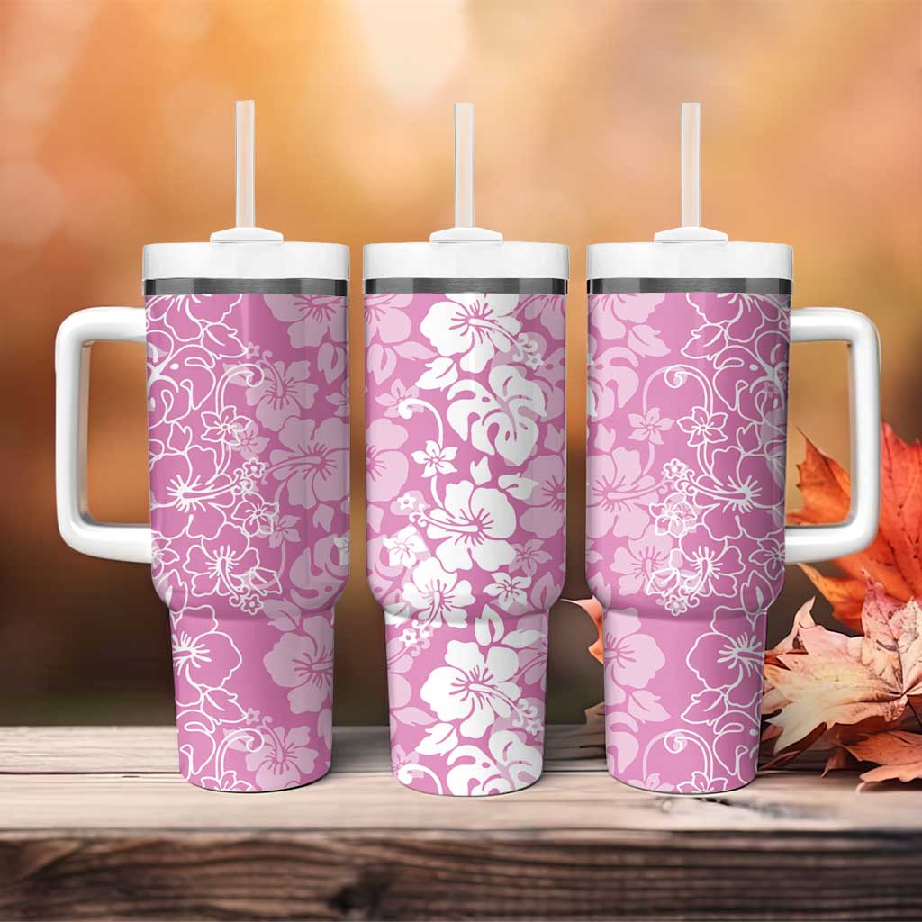 Hawaiian Lei Day Tumbler With Handle Pink Hibiscus Flowers Lei Art LT9 - Polynesian Pride