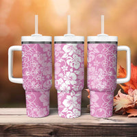 Hawaiian Lei Day Tumbler With Handle Pink Hibiscus Flowers Lei Art LT9 - Polynesian Pride