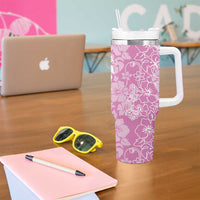 Hawaiian Lei Day Tumbler With Handle Pink Hibiscus Flowers Lei Art LT9 - Polynesian Pride